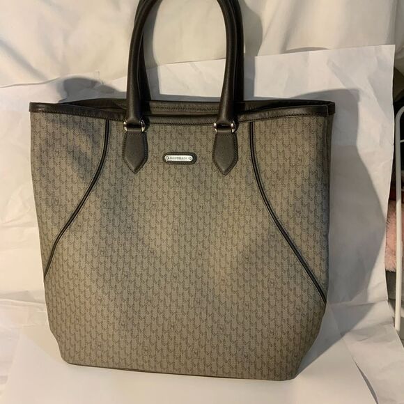 MONTBLANC  BROWN GRAY SIGNATURE BAG PVC LEATHER ITALY Excellent - Picture 2 of 16